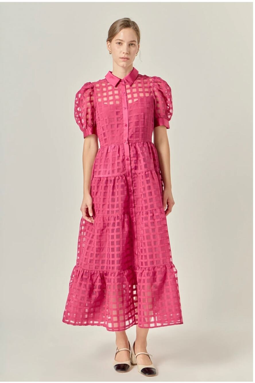 NWT English Factory Gridded Organza Tiered Maxi Dress Sz M